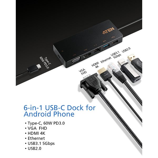 Aten UH3236 USB-C Multiport Mini Dock s Power Pass-Through funkcijom