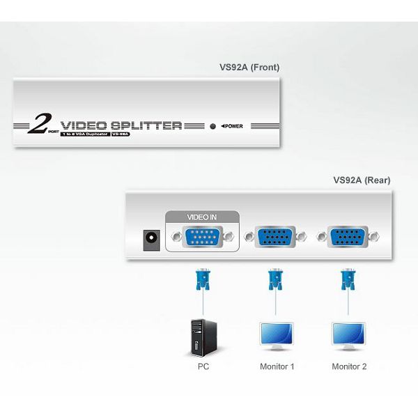 ATEN VS92A, VIDEO RAZDJELNIK S DVA IZLAZA W/230V ADP